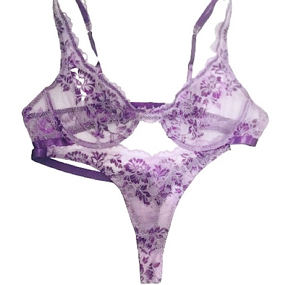 💜 XXL Sexy PURPLE Lace Lingerie Bra & G String Thong Underwear Floral Quality - Picture 3 of 8